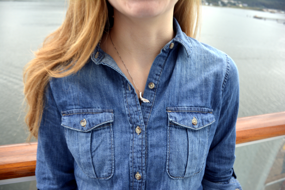 Zara Chambray Button Down Whale Tail Necklace