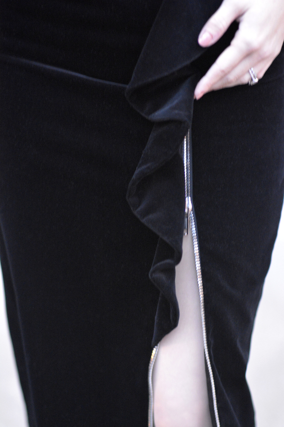Zipper Detail on Givenchy Black Velvet Midi Skirt