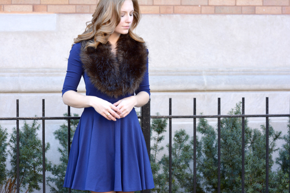 Fur and Navy Scallop Dress
