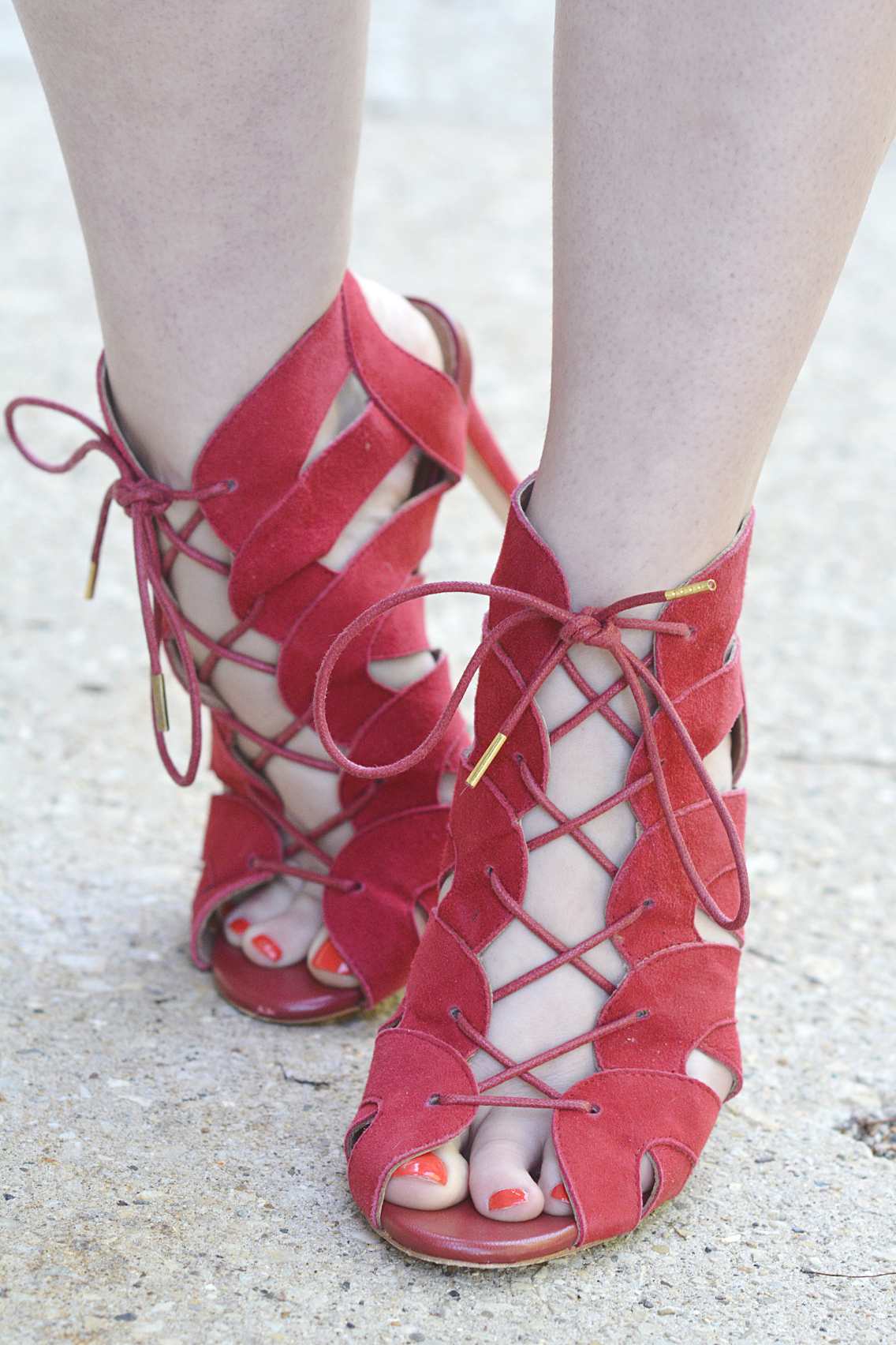 Joie Bonnie Lace Up Red Suede Sandals