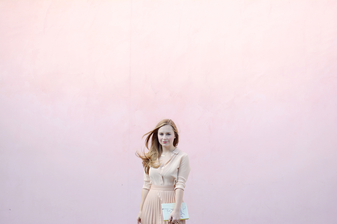 Zara Pleated Skirt Kate Spade Book Clutch Everlane Silk 16