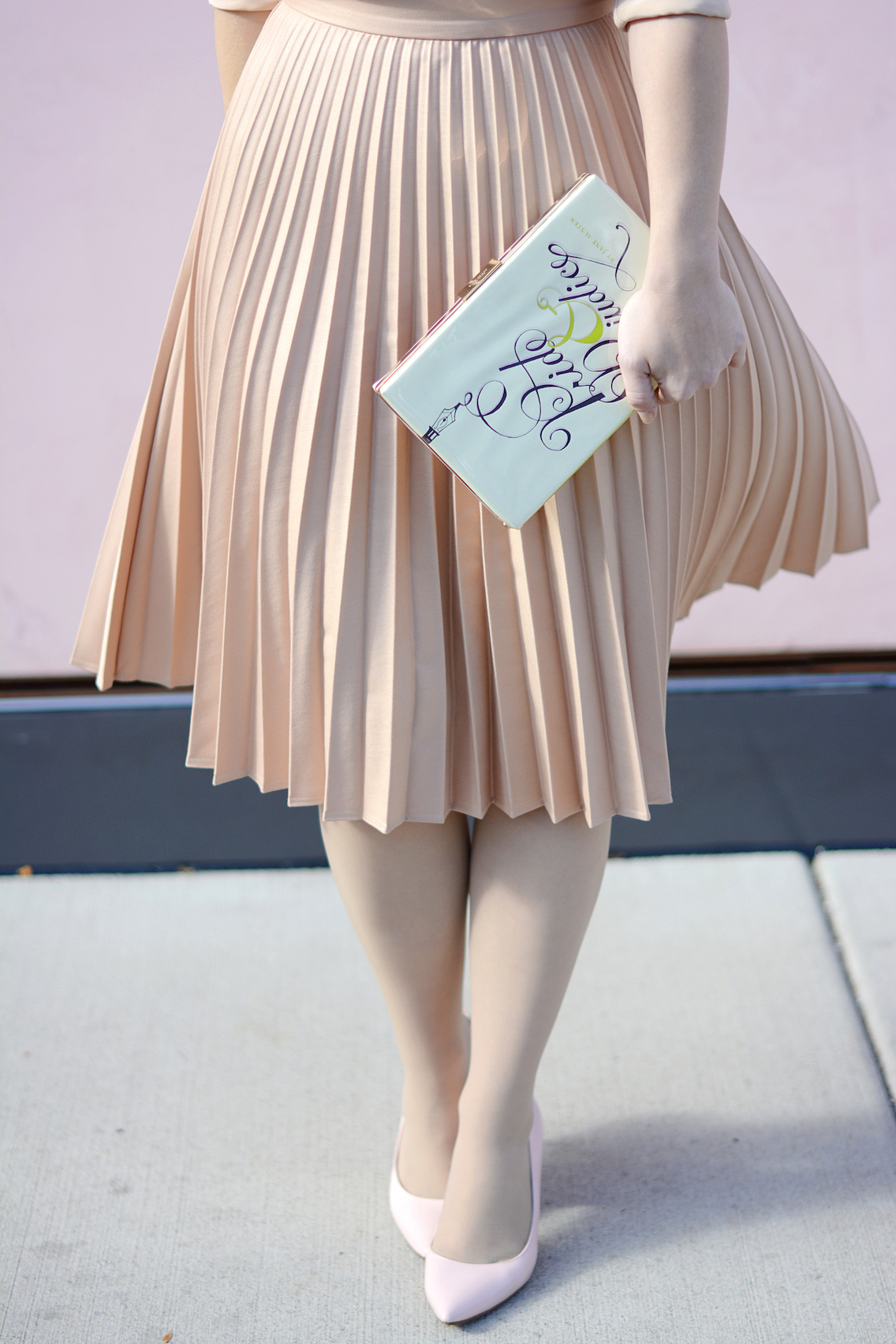 Zara Pleated Skirt Kate Spade Book Clutch Everlane Silk 6