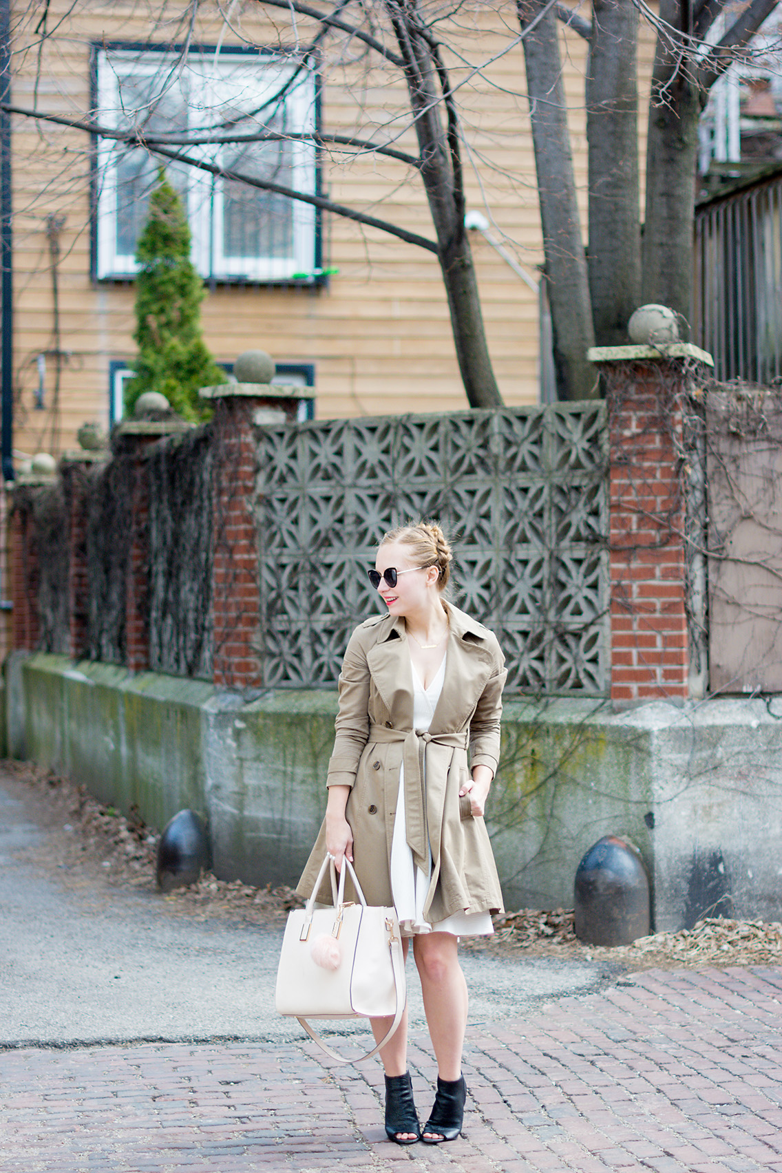 Pleated Trench Coat Blush Khaki Spring Style Braid