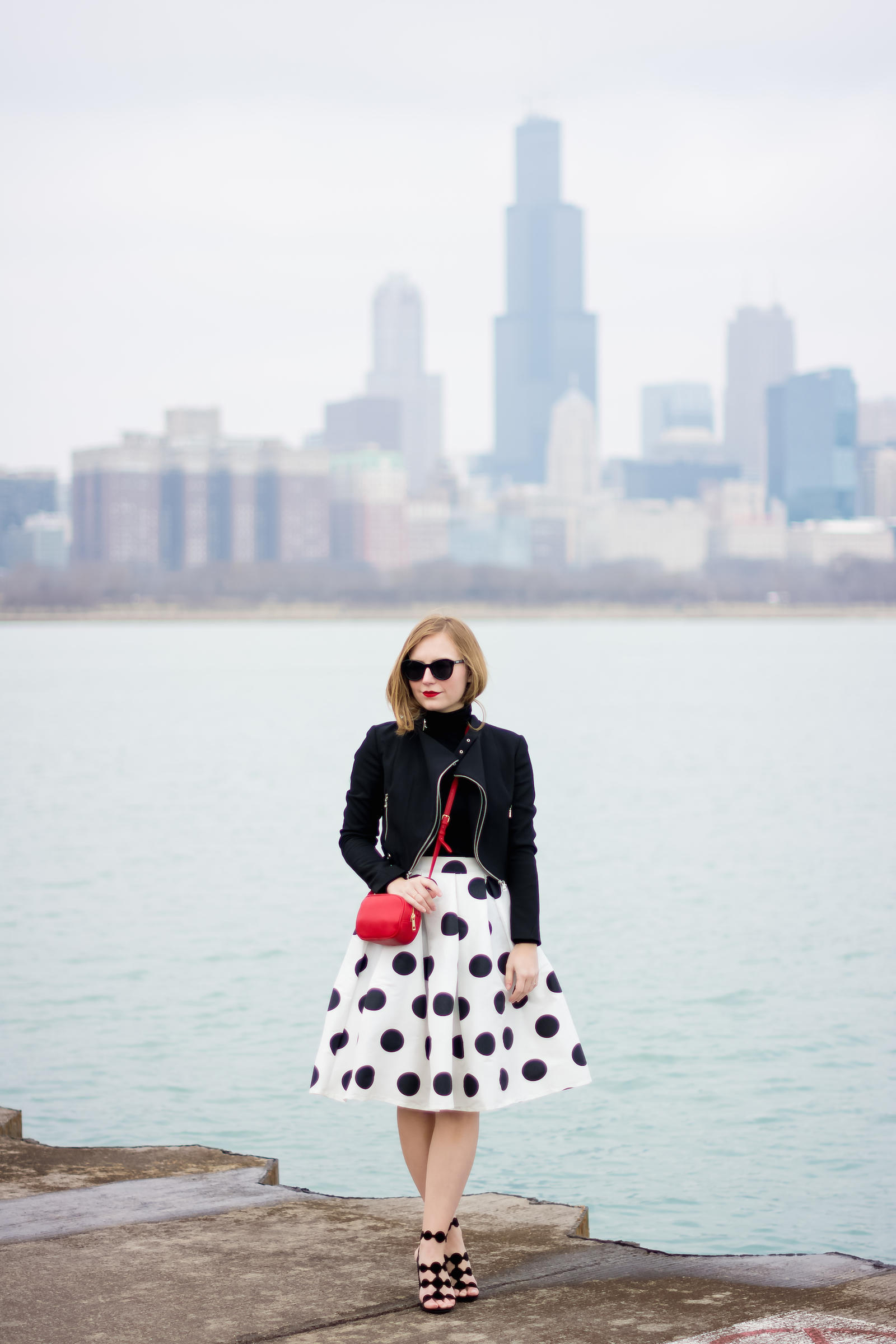 Black and white polka dot skirt outfit deals