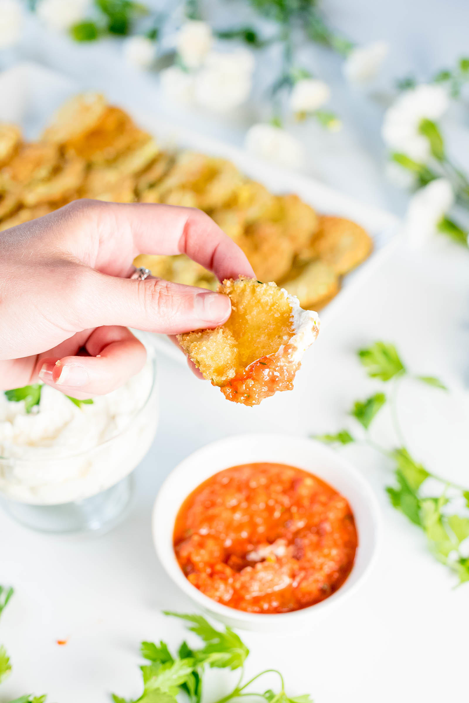 Fried Zucchini Chip Recipe Roasted Red Pepper Relish