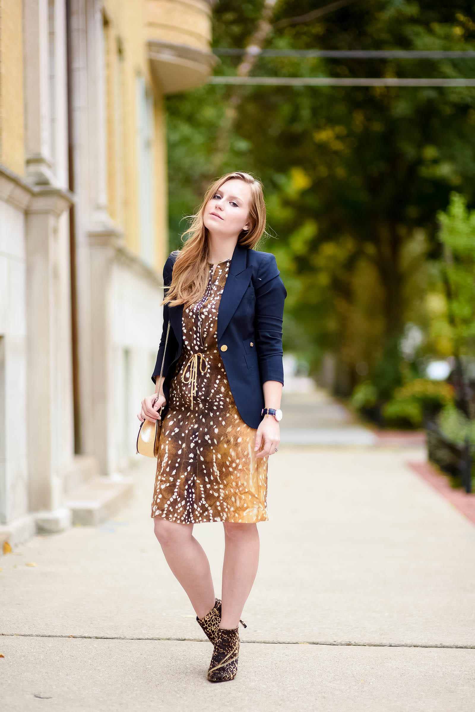 Navy Office Fall Style Print Mixing