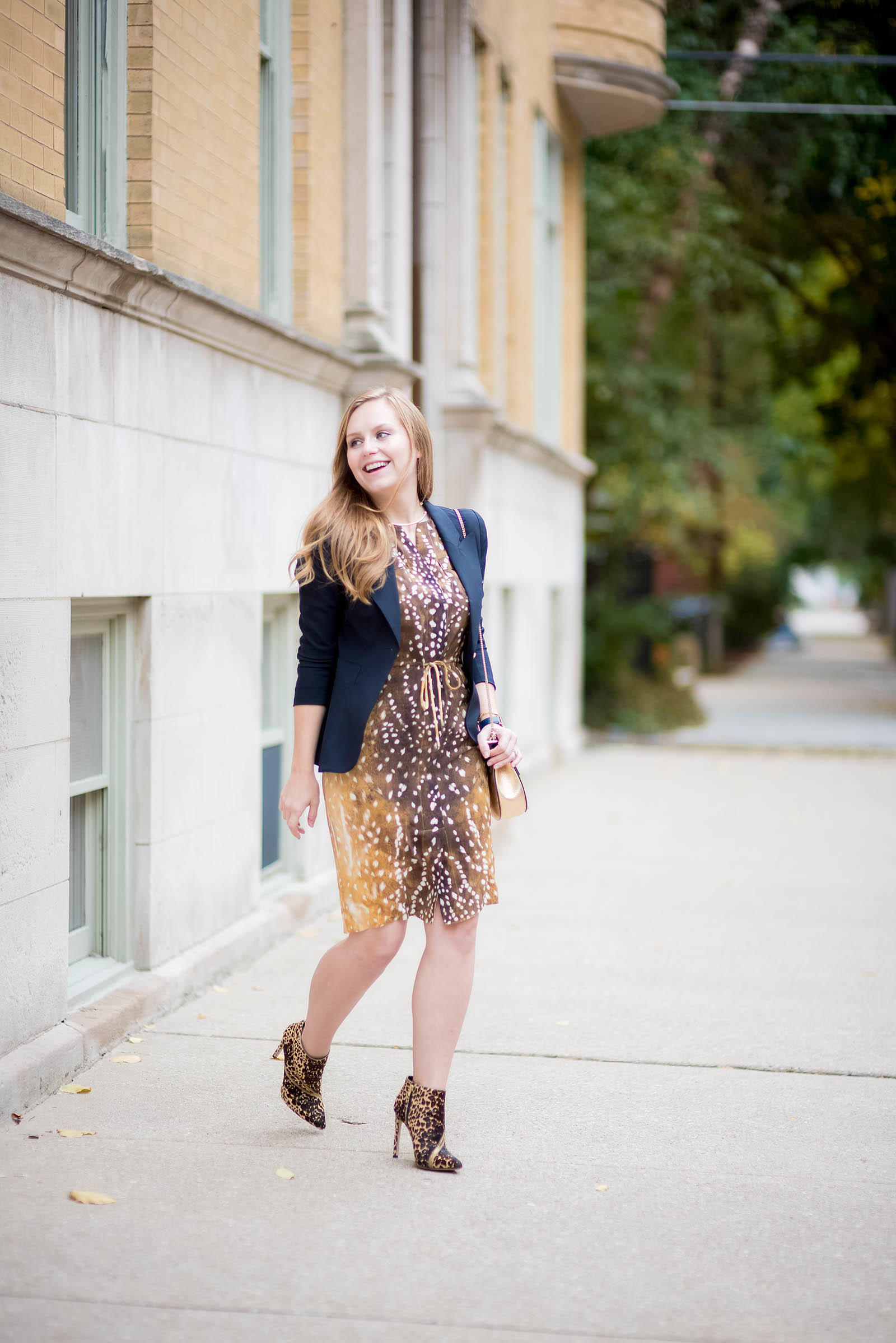 Navy Office Fall Style Print Mixing