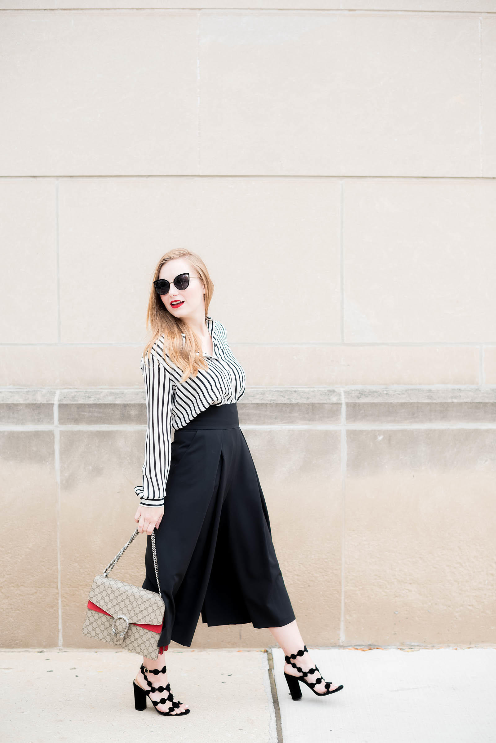 1940s Style Culotte Black White Red Outfit Inspiration