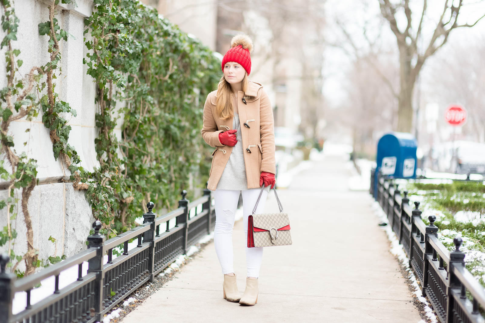 Camel Red White Gucci Winter Outfit