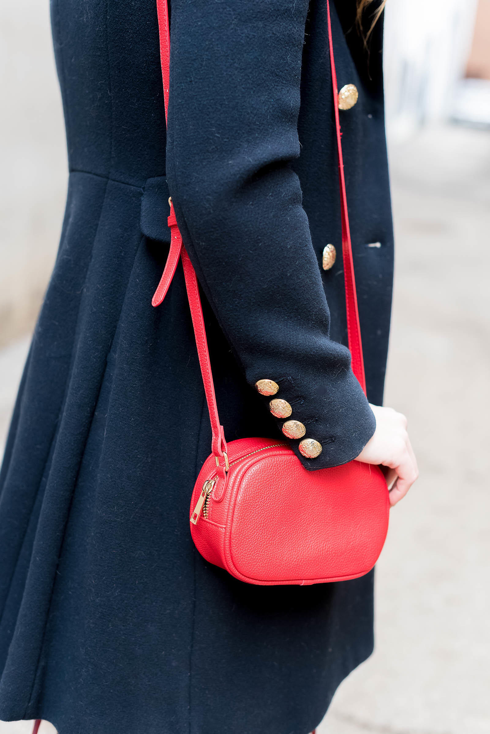 Zara Military Coat Stripe Red Pump Outfit Nautical