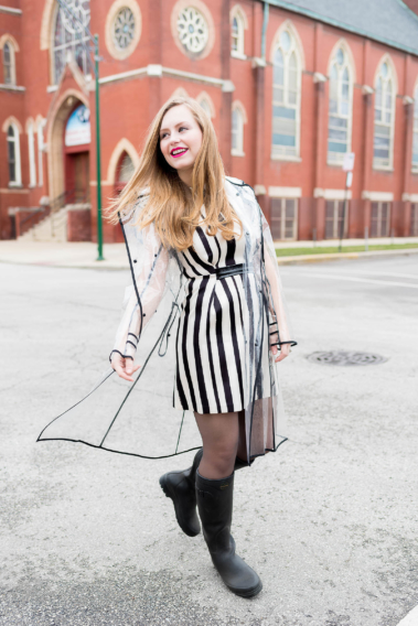 Striped Rainy Day Outfit Inspiration with Wellies