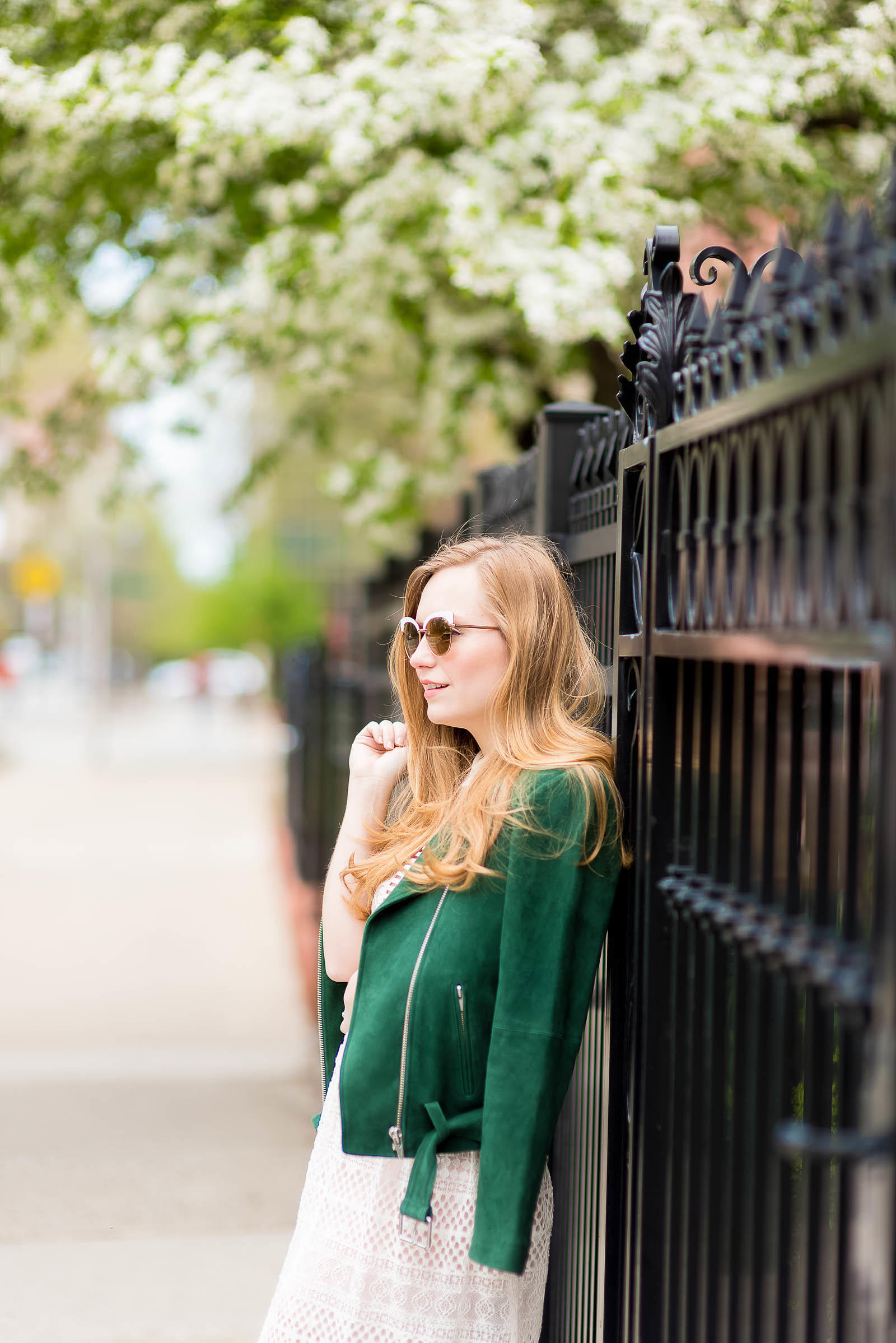 Green Suede Moto Jacket Lace Dress Stud Bag