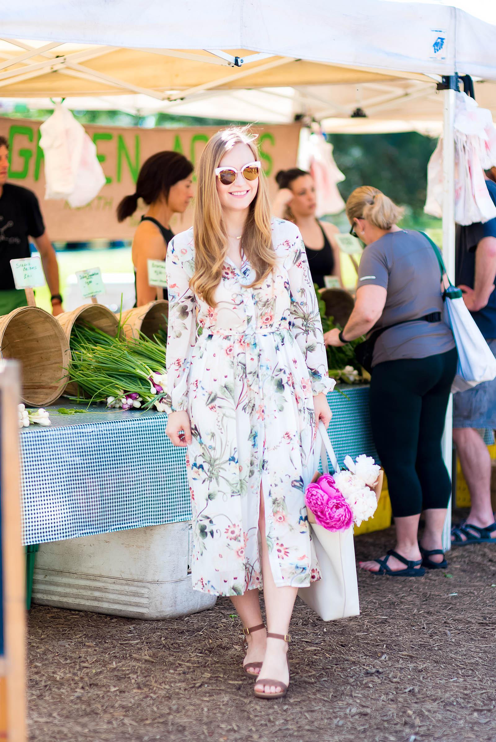 Summer Floral Midi Dress Farmers Market Outfit