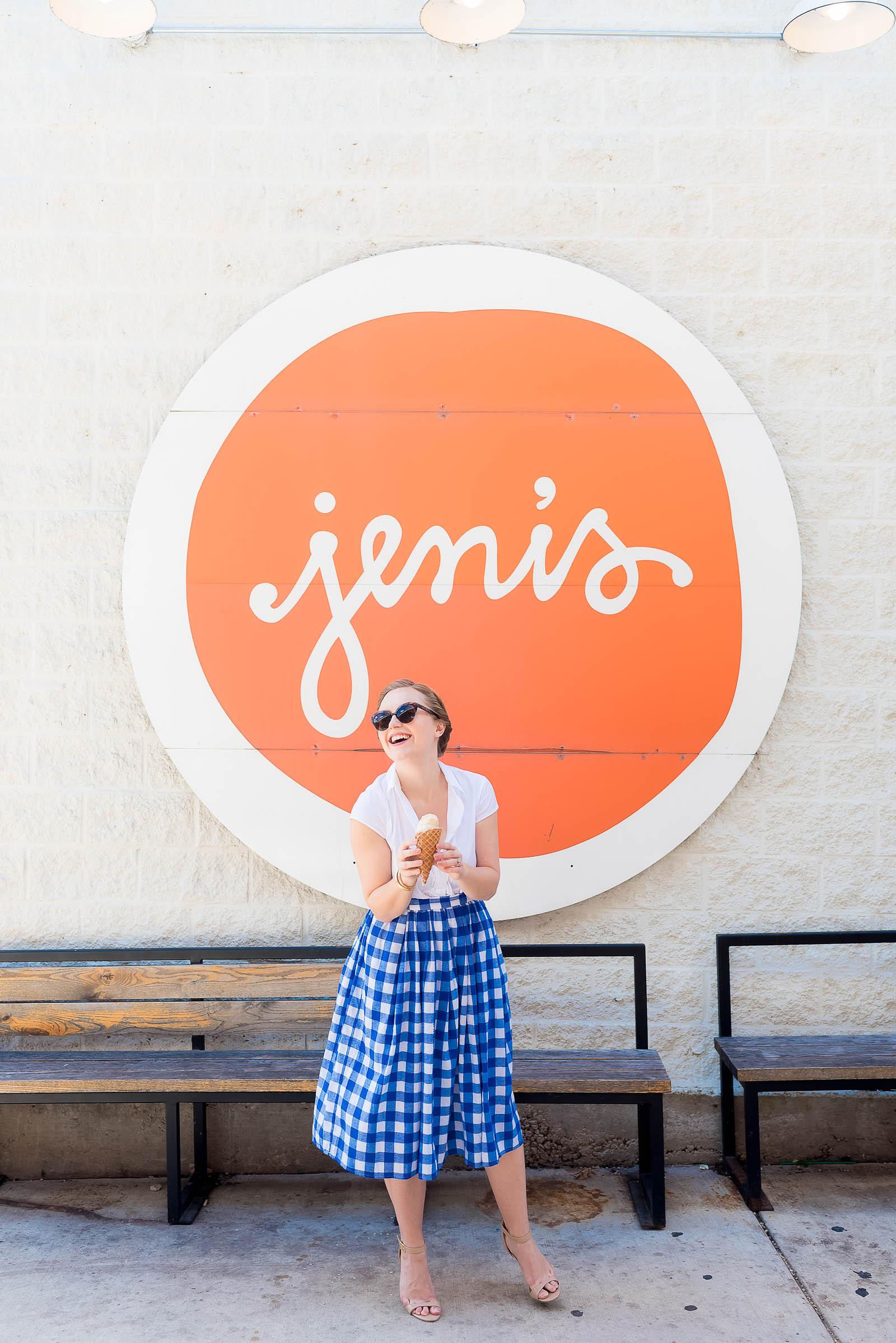 Summer Blue Gingham Vintage Outfit Ice Cream