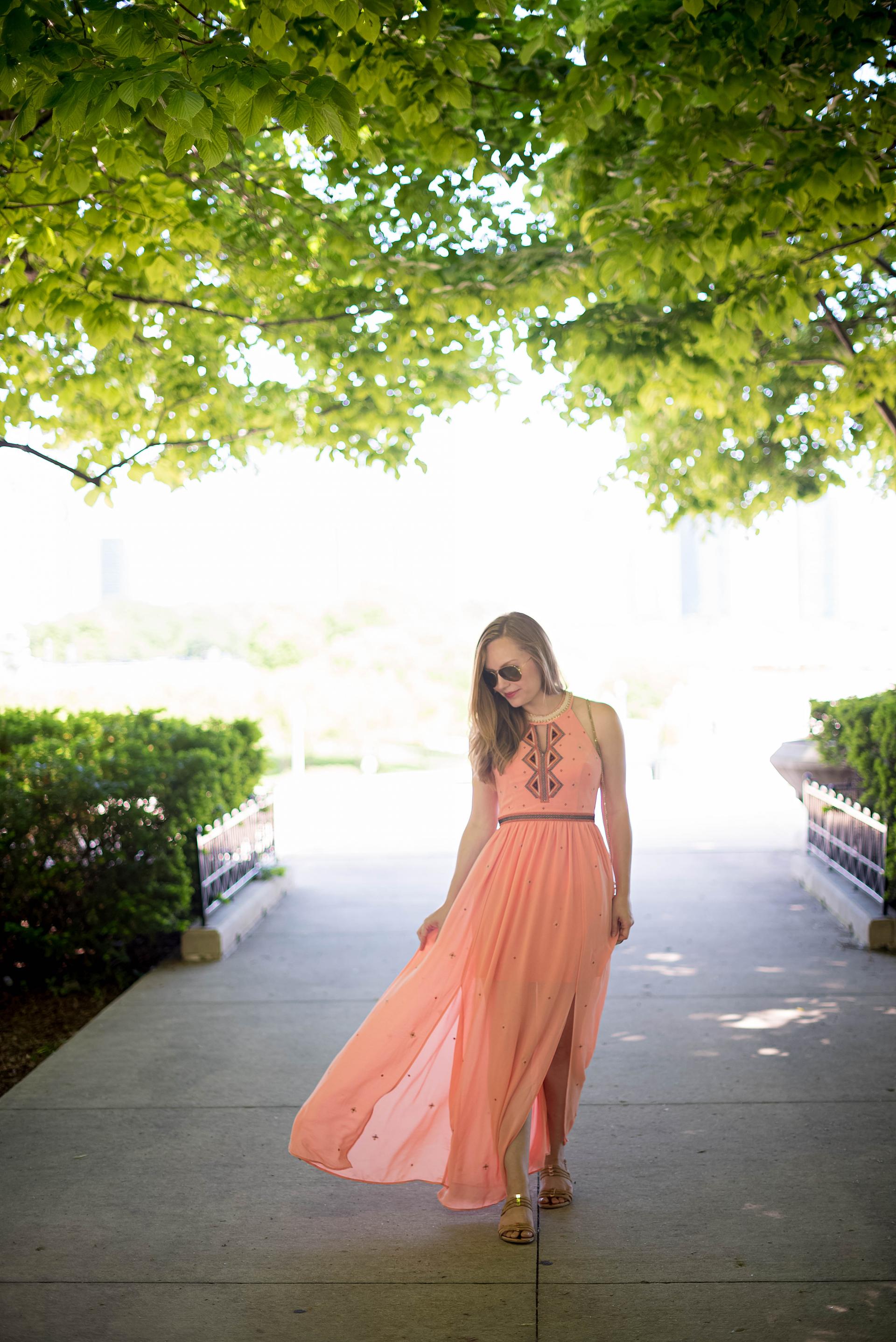 Coral Maxi Dress Summer Outfit