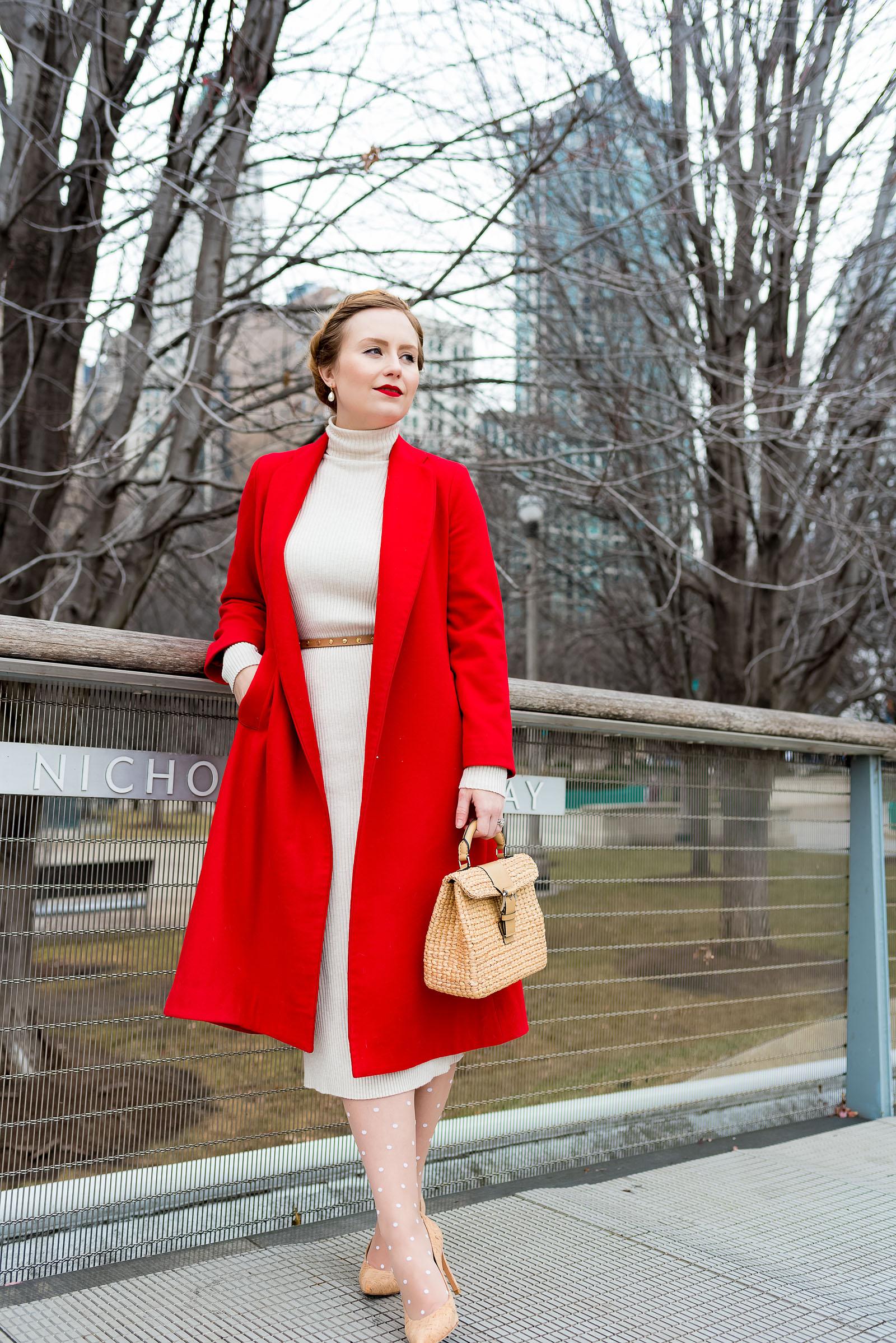 Vintage Red & Nude Winter Outfit