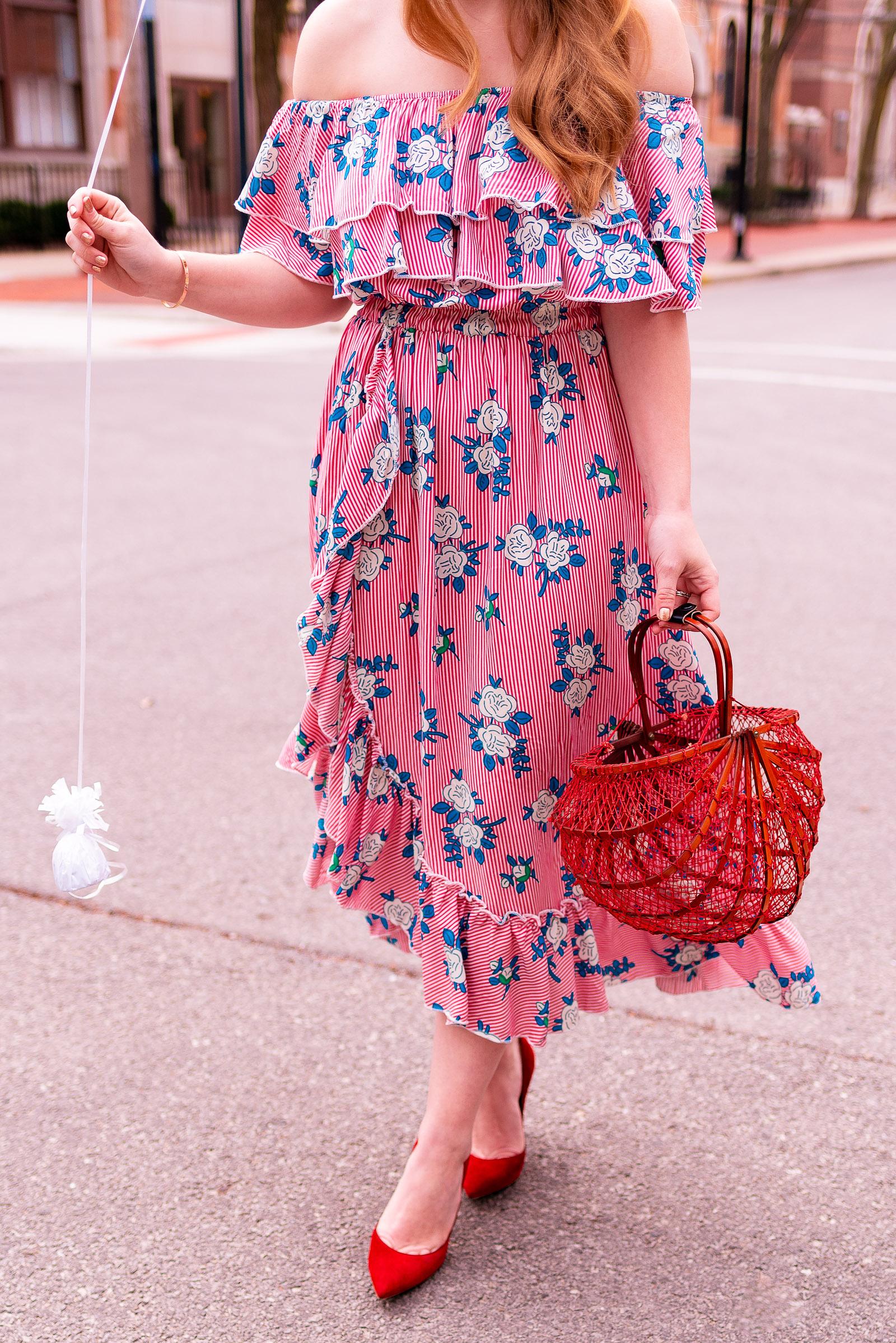 Red Floral Ruffle Spring Outfit