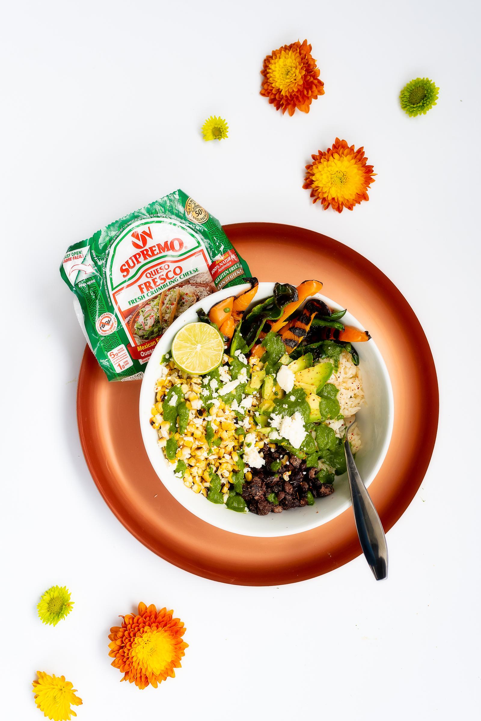 Poblano & Elotes Burrito Bowl Recipe with V&V Supremo