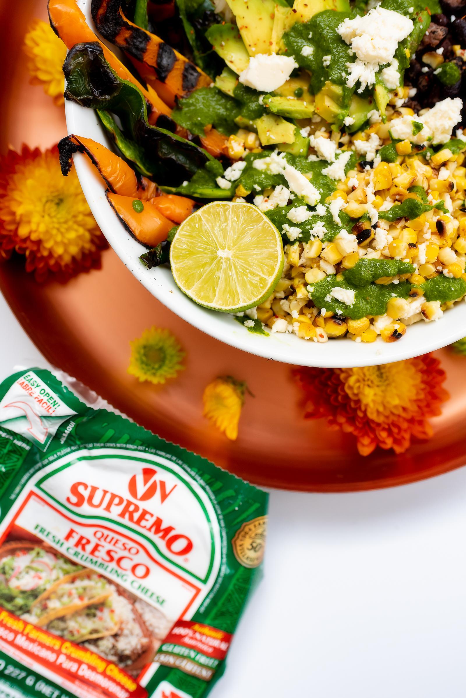 Poblano & Elotes Burrito Bowl Recipe with V&V Supremo
