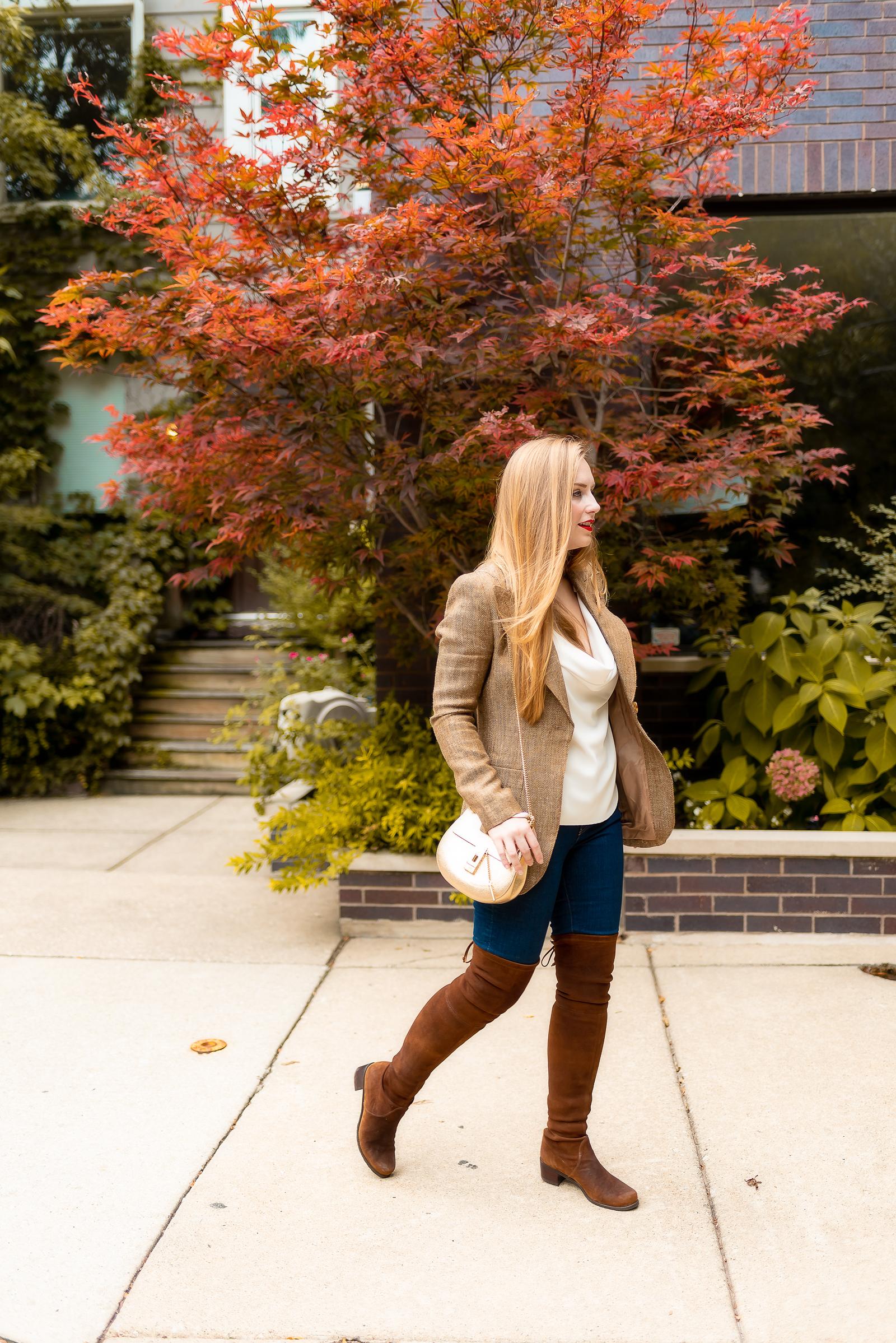 Fall Blazer Over the Knee Boots Outfit